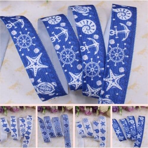 4 designs, 5/8" World Ocean Day FOE fold over elastic, heat transfer Maritime Festival printed 100 yards/lot