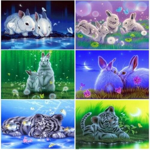 5D Diy Diamond Painting Animal Tiger Rabbit Diamond Pattern Embroidery full circular Drills Cross Stitch Diamond Mosaic Painting