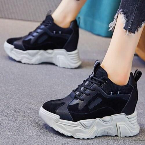 Casual Shoes Women Comfort Fashion Sneaker Lace Up Leather Platform Wedge Ankle Boots Round Toe High Heels 34 35 36 37 38 39