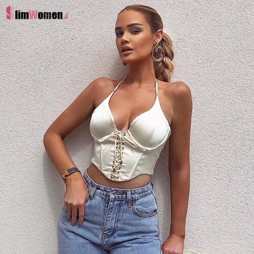 2021 Underwire Bustier Top Satin Chic Crop Top Sexy Zipper Halter Backless Satin Padded Bra Cropped Feminino Low Corset Vest Top