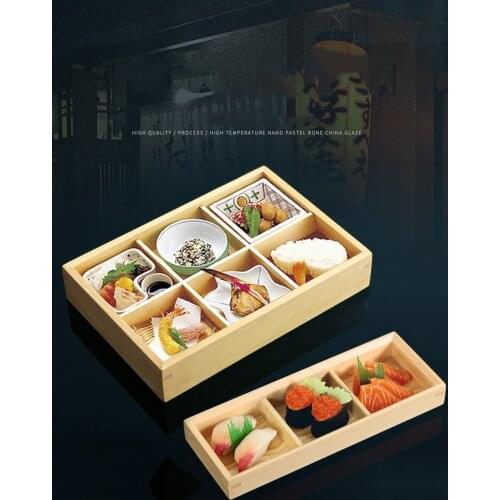 Japan Style cuisine sashimi plate two three four six grid wooden box multi grid sushi dessert dining plate
