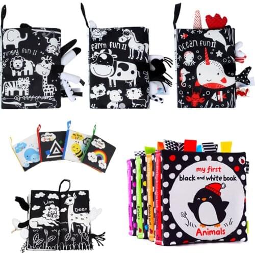 Baby Book Soft Cloth Book Toddler Newborn Infant Early Learning Educational Baby Quiet Book Black White Book Tail Toys for Kids