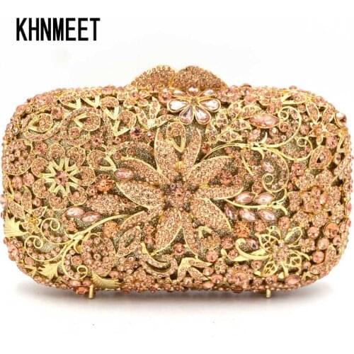 Designer Flower champagne Women Clutch Bag Rose Gold Evening Bag Ladies Purse SC524