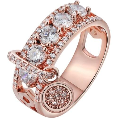 FYJS Unique Rose Gold Color Alloy with Cubic Zirconia Finger Ring Engagement Jewelry