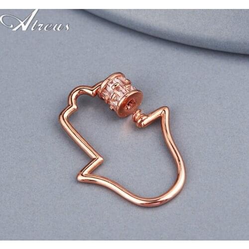 Hamsa Copper Micro Pave Zirconia Buttons Clasps Hooks Screw Sprial Connecting Buckle for DIY Necklace Bracelets Jewelry Supply