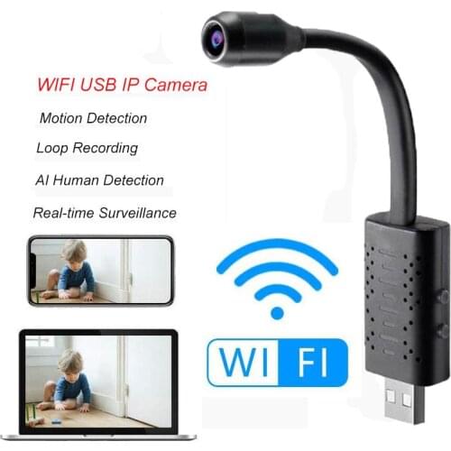 HD Smart Mini Wifi USB Camera Real-time Monitoring IP FansSmall Home WiFi Phone HeadAI Human Body Detection Loop Record Portable