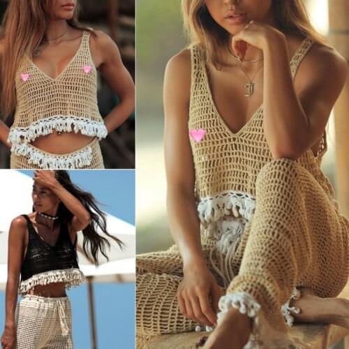 Hirigin Brand Summer Women Sexy V Neck Crop Top Crochet Swim Cover up Lady Girls Lace Sleeveless Tank Top Beach Vest Clothing