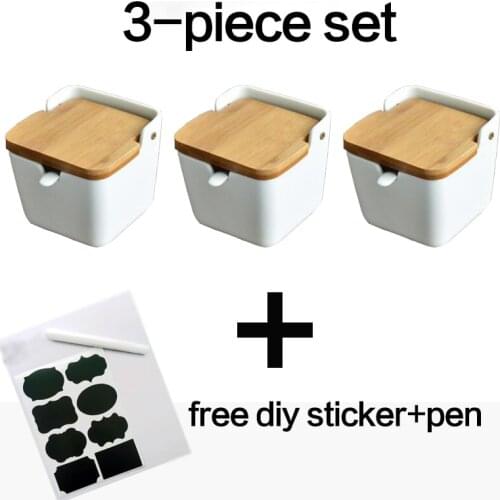 Nordic style ceramic seasoning pot set kitchen salt bowl sugar bowl MSG household seasoning box seasoning bottle square