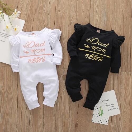 2020 New Autumn baby girls boys romper Long sleeve Cotton Mom plus dad equals me Letter print baby girl clothes Newborn Infant