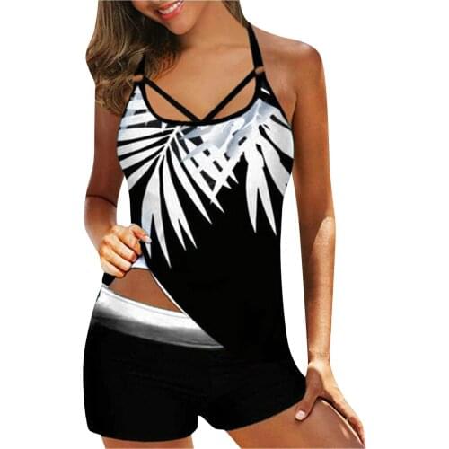 Bikini Set Summer Women Print Beachwear Strappy Back Tankini Set Swimwear Biquini Two Piece Swimsuits Bikini Brazilian купальник