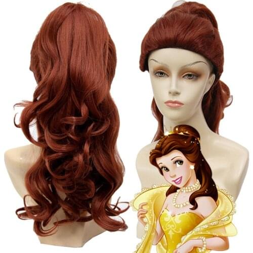 Beauty and the Beast Princess Belle 2019 New Wig Mixed Dark Brown Light Brown Long Curly Hair Cosplay