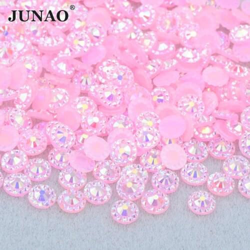 JUNAO 4 5 6mm Pink AB Round Flower Rhinestone Nail Crystal Strass Stickers Flatback Resin Stones for Nail Clothes Jewelry Crafts