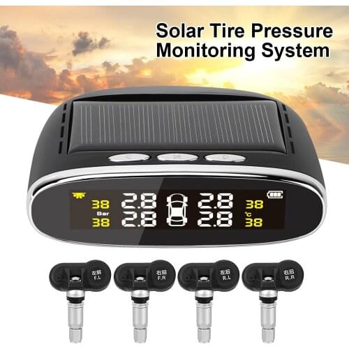 LEEPEE LCD Display With 4 Internal/External Sensor Temperature Alert Solar Power TPMS Car Tire Pressure Alarm Monitor System