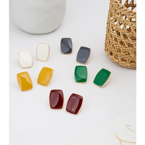 Minimalist Colorful Enamel Geometric Earrings for Women Girl Gold Color Metal White Green Yellow Small Stud Earrings Brinco 2020