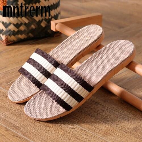 Mntrerm 2020 New Linen Slippers Men Non-slip 39-44 Size 3 Colors Gradient Stripe Beach Flat Shoes Male Slides Home Slipper