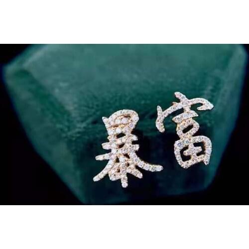 Au750/18k real gold fashion natural diamond earring jewelry for lady&women&party&gift&daily life wear/decoration