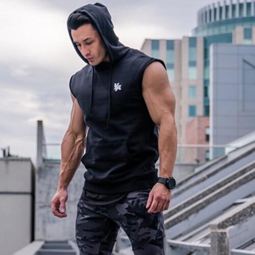 Summer Brand Gyms Clothing Men Bodybuilding Cotton Hooded Tank Top Sleeveless Vest Sweatshirt Fitness Workout Sportswear Tops