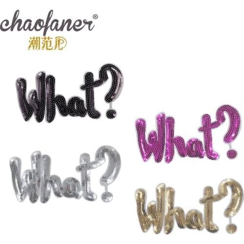 50pcs/Lot Embroidery Patches Letters Clothing Decoration Accessories What Sequins Diy Iron Heat Transfer Applique Iron Ons