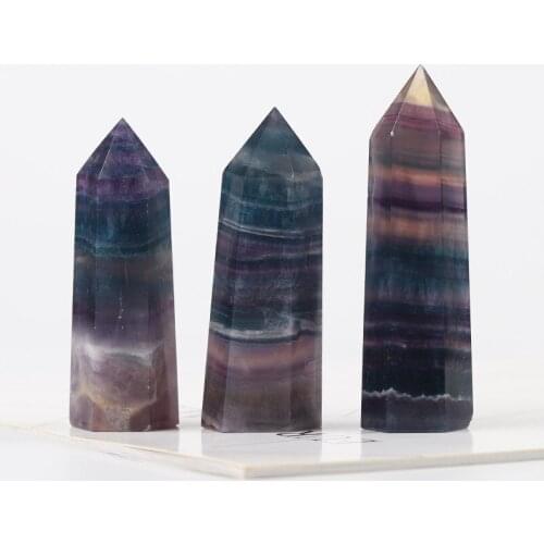 Natural Fluorite Crystal Colorful Striped Fluorite 6-12cm Quartz Crystal Stone Point Healing Hexagonal Wand Treatment Stone