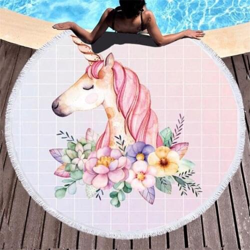 New Lace Unicorn 3D Digital Print Microfiber Round Family Bathroom Towel Soft Adult Children Swimming Sports Beach Towels