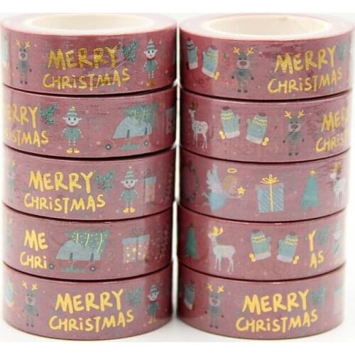 New 10pcs/set 15MM*10M Foil Mery Christmas Snowman Decorative Washi Tape DIY Scrapbooking Masking Tape School Office Supply