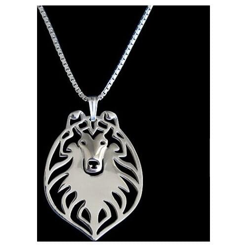 Wholesale cartoon Boho Chic Alloy Rough Collie necklace Border Collie dog pendant jewelry golden colors plated