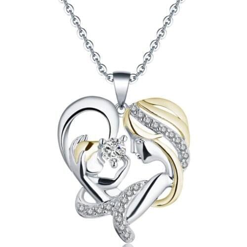 Moms love, mothers day heart-shaped zircon necklace mom and baby
