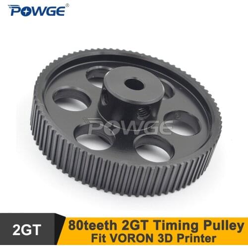 POWGE Black 80 Teeth 2GT Synchronous Pulley Bore 5mm For W=9mm 2MGT Timing Belt 80T 80Teeth GT2 Pulley 80-2GT BS 3D Design