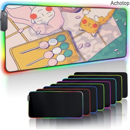 Pink Animation RGB 900*400 Rubber Gaming Mouse Pad LED Laptop Keyboard Mat Anti-slip Kawaii XXL Mousepad For Genshin Impact LOL