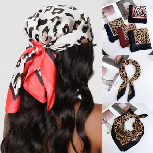 Ruoshui Woman Square Slik Scarf Leopard Bandanna Girls Hair Scarf Hairband Fashion Headband Turban Femme Hair Accessories Shaw