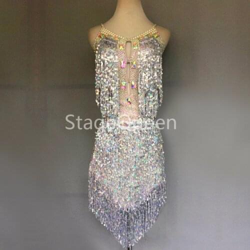 Sexy Ballroom Competition Ladies Latin Dance Dress Fashion Women Sequins Fringe Stage Standard Modern Perform Salsa Dresses