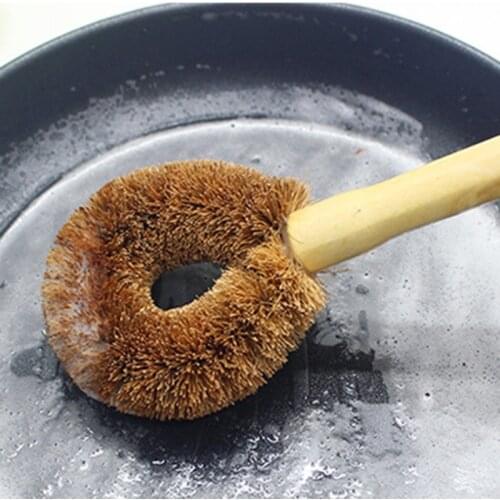 Kitchen Pot Brush Long handle Cleaning Utensil Can Be Hung Pot Wash Brush Natural Coconut Brown Non-Stick Oil Washing Brush