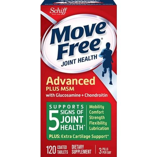 Schiff Move Free Joint Health Advanced Plus MSM 120 Coated Tablets Glucosamine Hydrochloride Chondroitin Sulfate