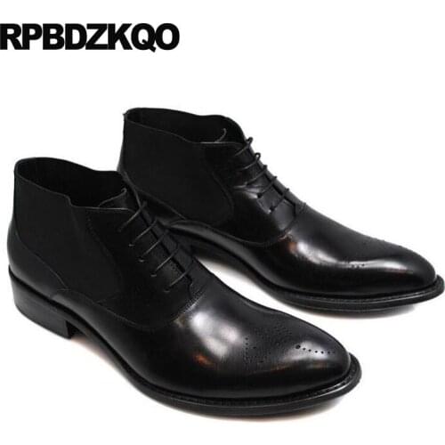 Wedding Mens Shoes Full Grain Leather Pointed Toe Plus Size Boots High Top Ankle Brogue Designer Oxford Booties Black Dress