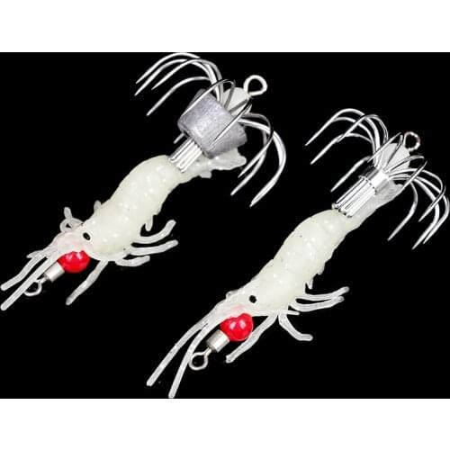 1PC Luminous Squid Jigs Glow Wood Shrimp With Octopus Squid Hook Fishing Lure Simulation Umbrella Hook Fishing Supplies