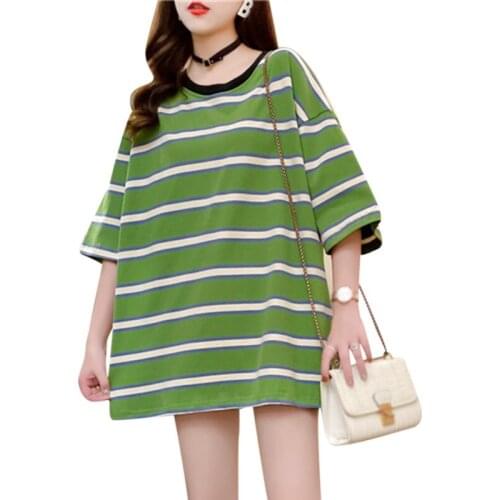 Fashion Short-sleeved T-shirt Student Womens Spring And Summer Striped Tee Shirt Tops