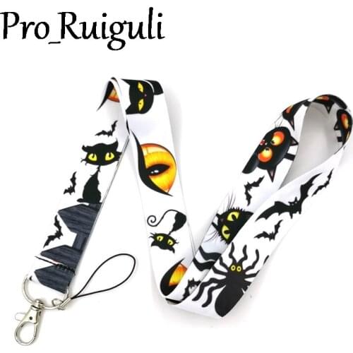 100pcs Halloween cat animals Neck Strap Lanyards ID badge card holder keychain Mobile Phone Strap Gift keyring couple key holder