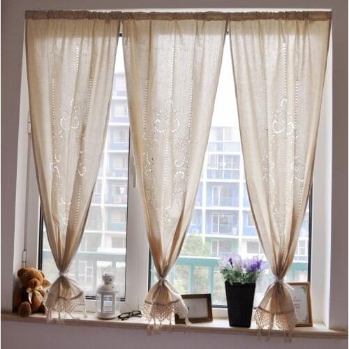 American style simple cotton linen natural color villa curtain small curtain short cortinas B & B door drapes with tassels