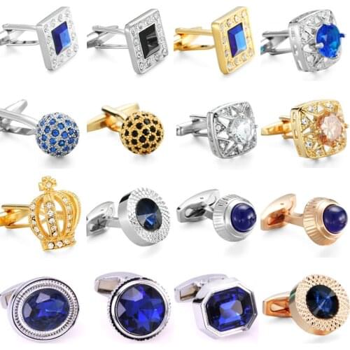 Crystal Cufflinks New Fashion Gold Silvery Black Crystal zircon Cufflinks badge mens wedding shirt brand gift