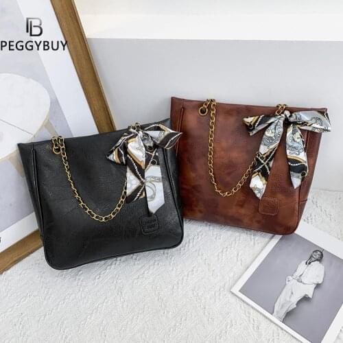 Fashion Ladies Vintage Small Purse Ladies Handbags Silk Scarf PU Underarm Messenger Bag Casual Women Chain Large Handbag