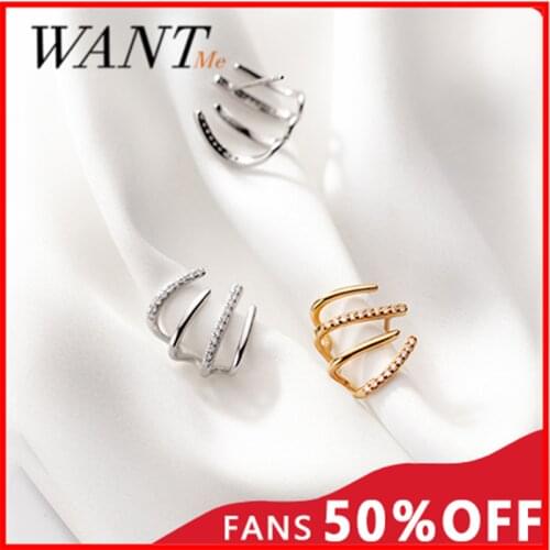 WANTME Luxury Creative Pave Zircon Claw Stud Earrings for Women Genuine 925 Sterling Silver Fashion Korean Party Jewelry Gift