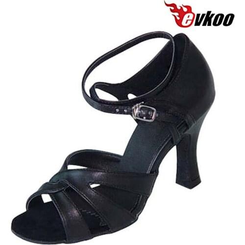 Evkoodance Leather Black Khaki And Tan Three New Style Latin 7cm Heel Height Woman Salsa Dance Shoes Evkoo-191