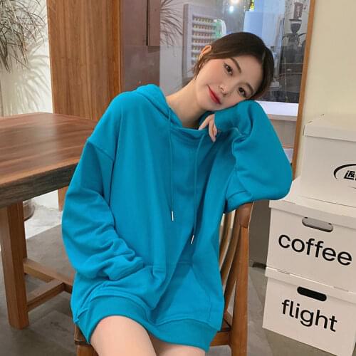 Women Korean Style Pullover Hoodie Spring Autumn Solid Color Long Sleeve Oversized Hooded Sweatshirt Lady Casual Large Coats