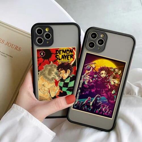 Cute Anime Demon Slayer Hard Phone Case For iPhone 12 11 Pro MAX XS XR 7 SE20 X 8 6Plus Kimetsu No Yaiba Clear Matte Cover Shell