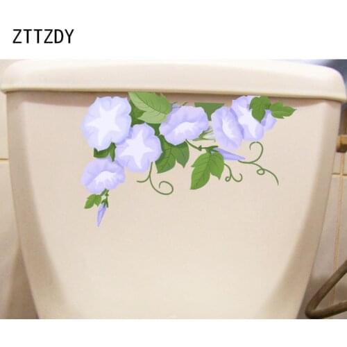 ZTTZDY 14*22.5CM Purple Morning Glory Modern Art Room Wall Decor Bathroom Toilet Seat Stickers T2-0675