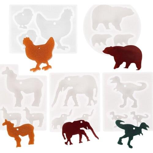 1pcs Animals Resin Silicone Mold Elephant Alpaca Polar Bear Pendant Key Chain Epoxy Resin Mould For DIY Jewelry Making Tool