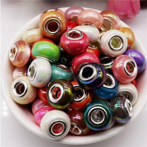 10Pcs Assorted AB Round Core European Beads Spacer Charms fit for Pandora Bracelet Earrings Hair Beads Curtains Snake Chain DIY