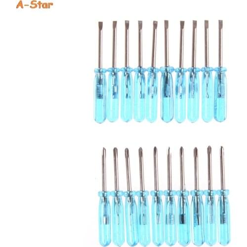 10pcs/lot 2mm Tip Plastic Handle Stubby Mini Pocket Cross Flathead Screwdriver Tool 2Styles Hand Tools