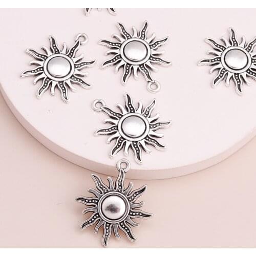 10pcs 27x25mm Tibetan Silver Color Sun Pendants Charms for DIY Necklaces Bracelets for Women Making Finding
