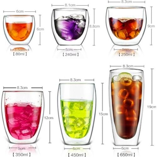 1x Water Bottle Coffee Cup Heat-resistant Double Wall Glass Cup Beer Handmade Beer Mug Tea Whiskey Glass Cups